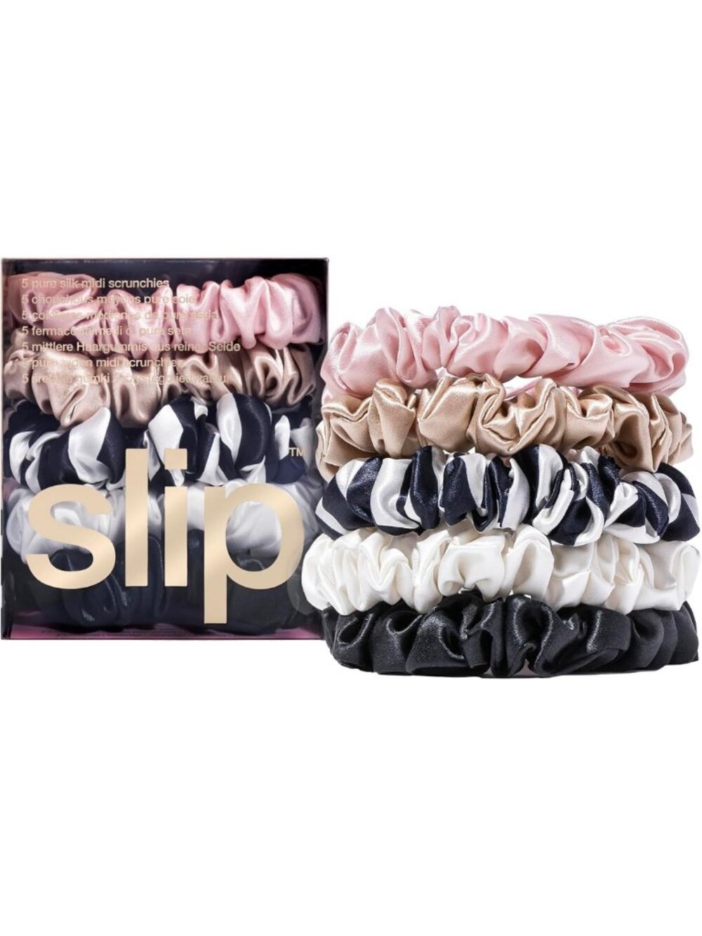 Silk Midi Scrunchies Set of 5 | Gentle on Hair, No Damage, Stylish Accessories
